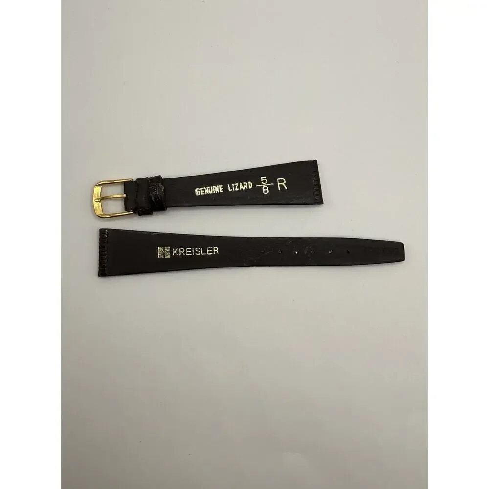16mm KREISLER Genuine Lizard Brown NOS Vintage Watch Band & Gold-Tone Buckle